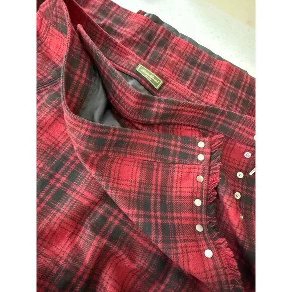 Eddie Bauer Skirt Womens 18 Red Wool Plaid Maxi Fringed Blanket Wrap Preppy Acad - Picture 7 of 7